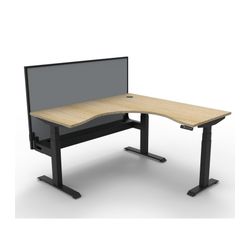 Rapid Boost Plus Height Adjustable Workstation with Screen & Cable Tray 1500x1500mm Black Frame Natural Oak Top