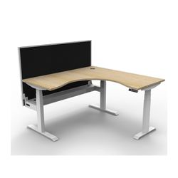 Rapid Boost Plus Height Adjustable Workstation with Screen & Cable Tray 1500x1500mm White Frame Natural Oak Top