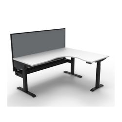 Rapid Boost Plus Height Adjustable Workstation with Screen & Cable Tray 1800x1500mm Black Frame Natural White Top
