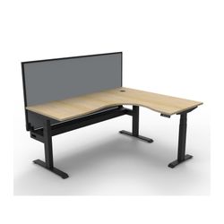 Rapid Boost Plus Height Adjustable Workstation with Screen & Cable Tray 1800x1500mm Black Frame Natural Oak Top