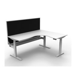 Rapid Boost Plus Height Adjustable Workstation with Screen & Cable Tray 1800x1500mm White Frame Natural White Top