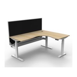 Rapid Boost Plus Height Adjustable Workstation with Screen & Cable Tray 1800x1500mm White Frame Natural Oak Top