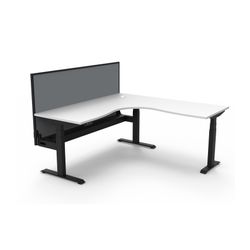 Rapid Boost Plus Height Adjustable Workstation with Screen & Cable Tray 1800x1800mm Black Frame Natural White Top