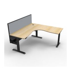 Rapid Boost Plus Height Adjustable Workstation with Screen & Cable Tray 1800x1800mm Black Frame Natural Oak Top