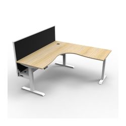Rapid Boost Plus Height Adjustable Workstation with Screen & Cable Tray 1800x1800mm White Frame Natural Oak Top
