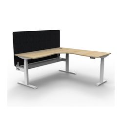 Rapid Boost Plus Height Adjustable Workstation with Black Eco Screen & Cable Tray 1500x1500mm White Frame Natural Oak Top