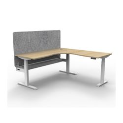 Rapid Boost Plus Height Adjustable Workstation with Grey Eco Screen & Cable Tray 1500x1500mm White Frame Natural Oak Top