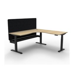 Rapid Boost Plus Height Adjustable Workstation with Black Eco Screen & Cable Tray 1800x1500mm Black Frame Natural Oak Top