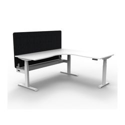 Rapid Boost Plus Height Adjustable Workstation with Black Eco Screen & Cable Tray 1800x1500mm White Frame Natural White Top