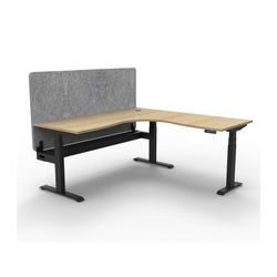 Rapid Boost Plus Height Adjustable Workstation with Grey Eco Screen & Cable Tray 1800x1800mm Black Frame Natural Oak Top