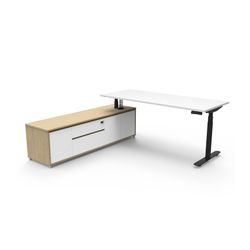 Halo Plus Executive Desk & Left Hand Side Cabinet - Black Frame 1800x750mm Natural White Desktop