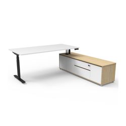 Halo Plus Executive Desk & Right Hand Side Cabinet - Black Frame 1800x750mm Natural White Desktop
