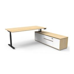 Halo Plus Executive Desk & Right Hand Side Cabinet - Black Frame 1800x750mm Natural Oak Desktop