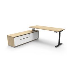 Halo Plus Executive Desk & Left Hand Side Cabinet - Black Frame 1800x900mm Natural Oak Desktop
