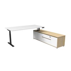 Halo Plus Executive Desk & Right Hand Side Cabinet - Black Frame 1800x900mm Natural White Desktop