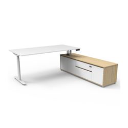 Halo Plus Executive Desk & Right Hand Side Cabinet - White Frame 1800x900mm Natural White Desktop