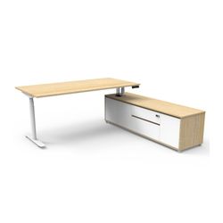 Halo Plus Executive Desk & Right Hand Side Cabinet - White Frame 1800x900mm Natural Oak Desktop