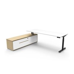 Halo Plus Executive Desk & Left Hand Side Cabinet - Black Frame 2100x750mm Natural White Desktop
