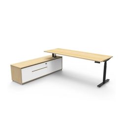 Halo Plus Executive Desk & Left Hand Side Cabinet - Black Frame 2100x750mm Natural Oak Desktop