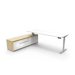 Halo Plus Executive Desk & Left Hand Side Cabinet - White Frame 2100x750mm Natural White Desktop