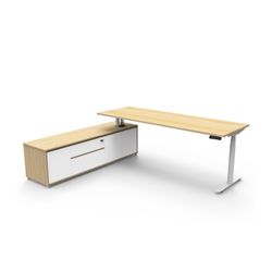 Halo Plus Executive Desk & Left Hand Side Cabinet - White Frame 2100x750mm Natural Oak Desktop