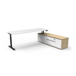 Halo Plus Executive Desk & Right Hand Side Cabinet - Black Frame 2100x750mm Natural White Desktop