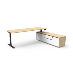 Halo Plus Executive Desk & Right Hand Side Cabinet - Black Frame 2100x750mm Natural Oak Desktop