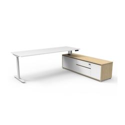 Halo Plus Executive Desk & Right Hand Side Cabinet - White Frame 2100x750mm Natural White Desktop
