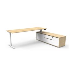 Halo Plus Executive Desk & Right Hand Side Cabinet - White Frame 2100x750mm Natural Oak Desktop