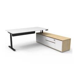 Halo Plus Executive Desk & Right Hand Side Cabinet & Modesty Panel - Black Frame 1800x750mm Natural White Desktop