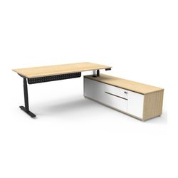 Halo Plus Executive Desk & Right Hand Side Cabinet & Modesty Panel - Black Frame 1800x900mm Natural Oak Desktop