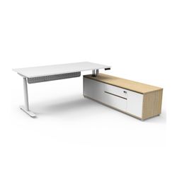 Halo Plus Executive Desk & Right Hand Side Cabinet & Modesty Panel - White Frame 1800x900mm Natural White Desktop