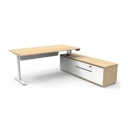 Halo Plus Executive Desk & Right Hand Side Cabinet & Modesty Panel - White Frame 1800x900mm Natural Oak Desktop