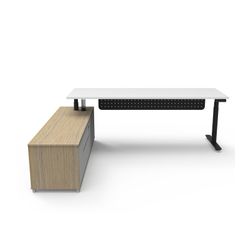 Halo Plus Executive Desk & Left Hand Side Cabinet & Modesty Panel - Black Frame 2100x750mm Natural White Desktop