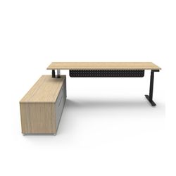 Halo Plus Executive Desk & Left Hand Side Cabinet & Modesty Panel - Black Frame 2100x750mm Natural Oak Desktop