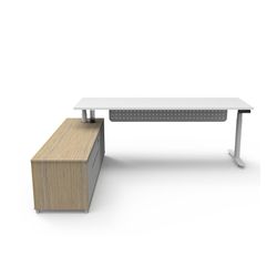 Halo Plus Executive Desk & Left Hand Side Cabinet & Modesty Panel - White Frame 2100x750mm Natural White Desktop