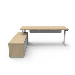 Halo Plus Executive Desk & Left Hand Side Cabinet & Modesty Panel - White Frame 2100x750mm Natural Oak Desktop