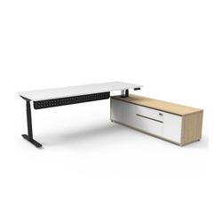 Halo Plus Executive Desk & Right Hand Side Cabinet & Modesty Panel - Black Frame 2100x750mm Natural White Desktop