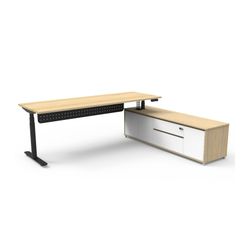 Halo Plus Executive Desk & Right Hand Side Cabinet & Modesty Panel - Black Frame 2100x750mm Natural Oak Desktop