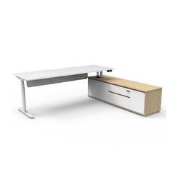 Halo Plus Executive Desk & Right Hand Side Cabinet & Modesty Panel - White Frame 2100x750mm Natural White Desktop