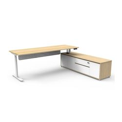 Halo Plus Executive Desk & Right Hand Side Cabinet & Modesty Panel - White Frame 2100x750mm Natural Oak Desktop