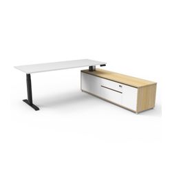Boost Plus Executive Desk & Right Hand Side Cabinet - Black Frame 1800x750mm Natural White Desktop