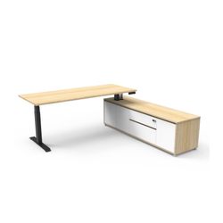 Boost Plus Executive Desk & Right Hand Side Cabinet - Black Frame 1800x750mm Natural Oak Desktop