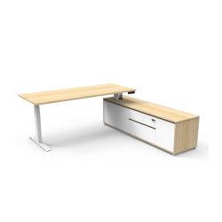 Boost Plus Executive Desk & Right Hand Side Cabinet - White Frame 1800x750mm Natural Oak Desktop