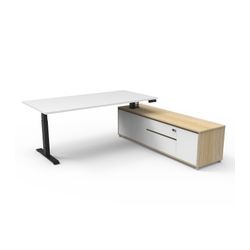 Boost Plus Executive Desk & Right Hand Side Cabinet - Black Frame 1800x900mm Natural White Desktop