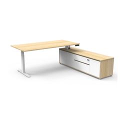 Boost Plus Executive Desk & Right Hand Side Cabinet - White Frame 1800x900mm Natural Oak Desktop