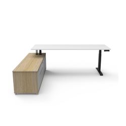 Boost Plus Executive Desk & Left Hand Side Cabinet - Black Frame 2100x750mm Natural White Desktop