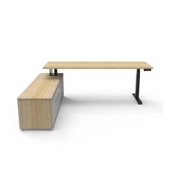 Boost Plus Executive Desk & Left Hand Side Cabinet - Black Frame 2100x750mm Natural Oak Desktop
