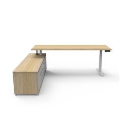 Boost Plus Executive Desk & Left Hand Side Cabinet - White Frame 2100x750mm Natural Oak Desktop