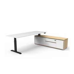 Boost Plus Executive Desk & Right Hand Side Cabinet - Black Frame 2100x750mm Natural White Desktop